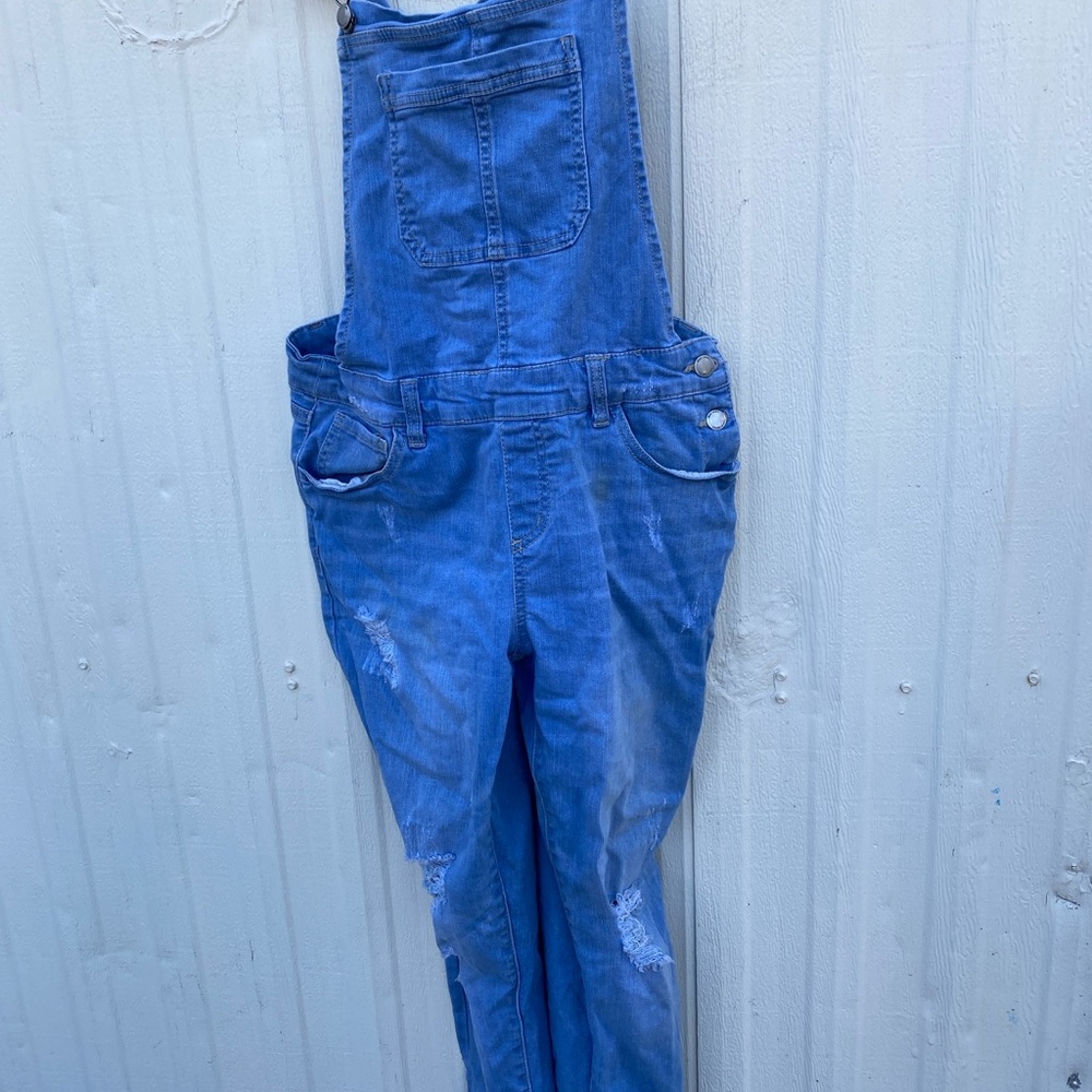 Distressed, wax jeans, Blue Denim Overalls